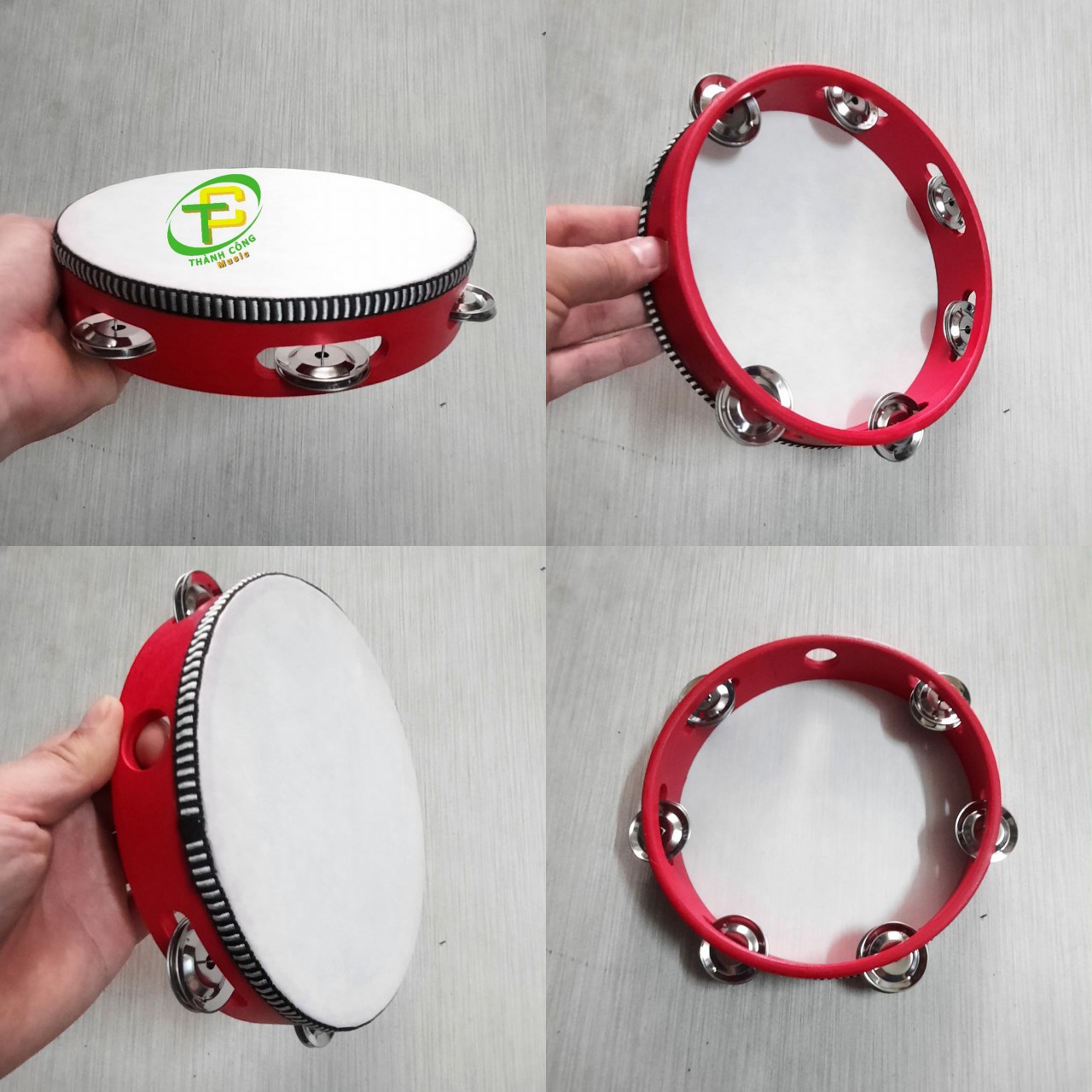 Trống lục lạc cho bé 20cm  gỗ màu đỏ