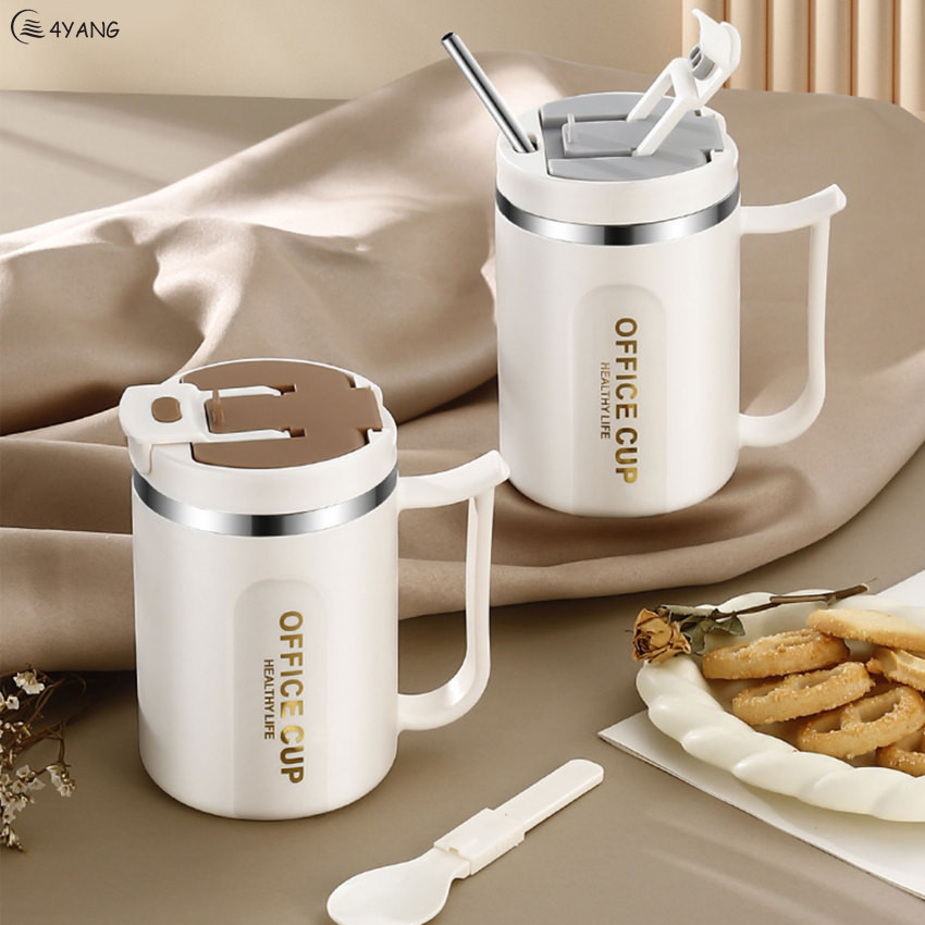 Stainless Steel Coffee Cup Mug With Lid Coffee Mug Double Wall Coffee Tumbler With Handle Heat-resistant Drinkware