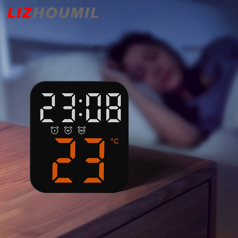 LIZHOUMIL Led Electronic Digital Alarm Clock With Temperature Time Date Display 2 Levels Adjustable Brightness Bedside Clock For Home Decor