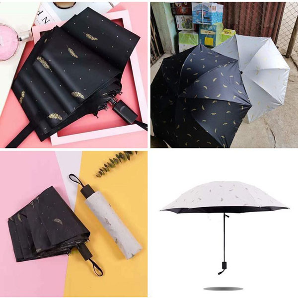 Dù gấp gọn họa tiết hình lông vũ chống tia uv