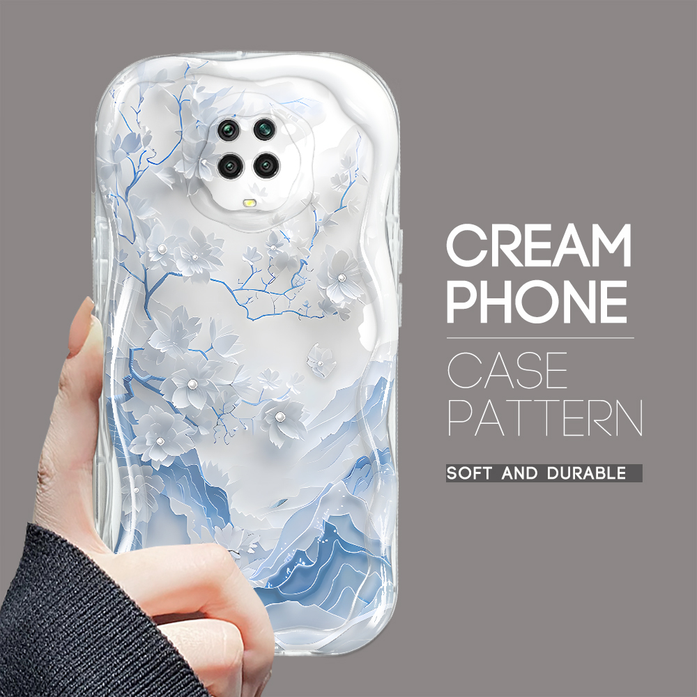 YYDS for Redmi Note 9 Pro Note 9S Note 9 Pro Max Back Cover Proud Snow Plum Cream Texture Wavy Edge Soft Silicone Mobile Cover. 