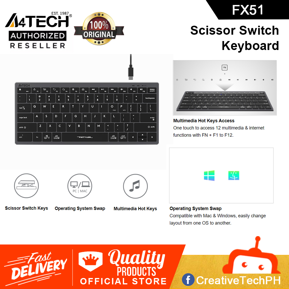 GREY A4TEHC FX51 Scissor Switch Keyboard (USB KEYBOARD) Lazada PH