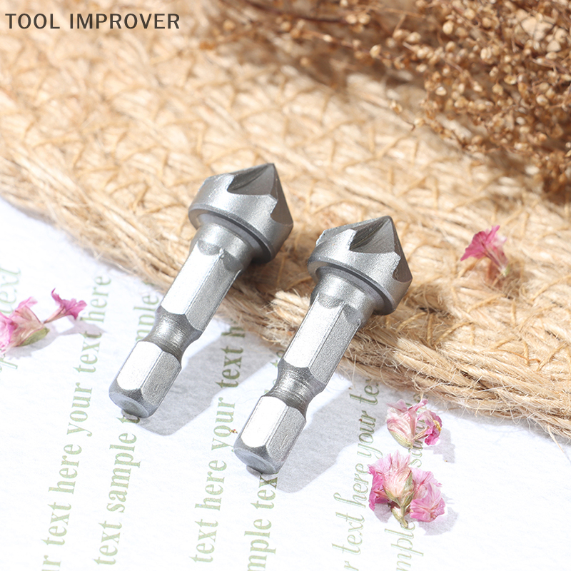 TOOL IMPROVER 6 Flute Countersink Drill Bit Chamfer Cutting Woodworking Tool hexagon handle