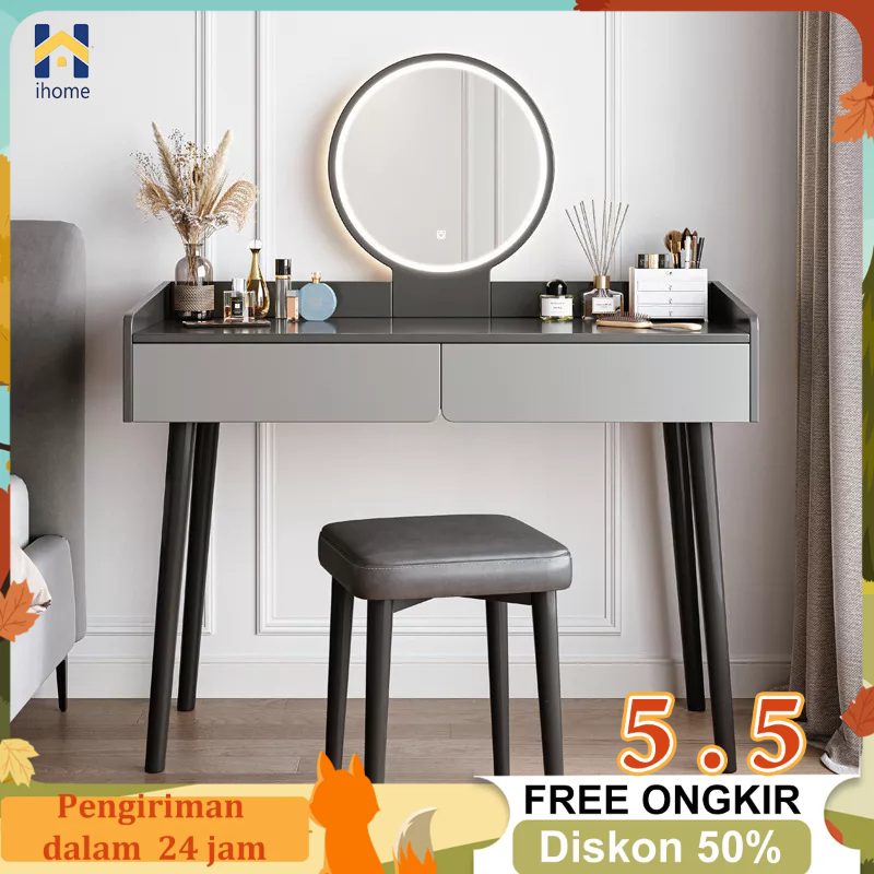 IH Meja Rias Minimalis Lampu LED Meja Rias Modern Abu-abu Meja