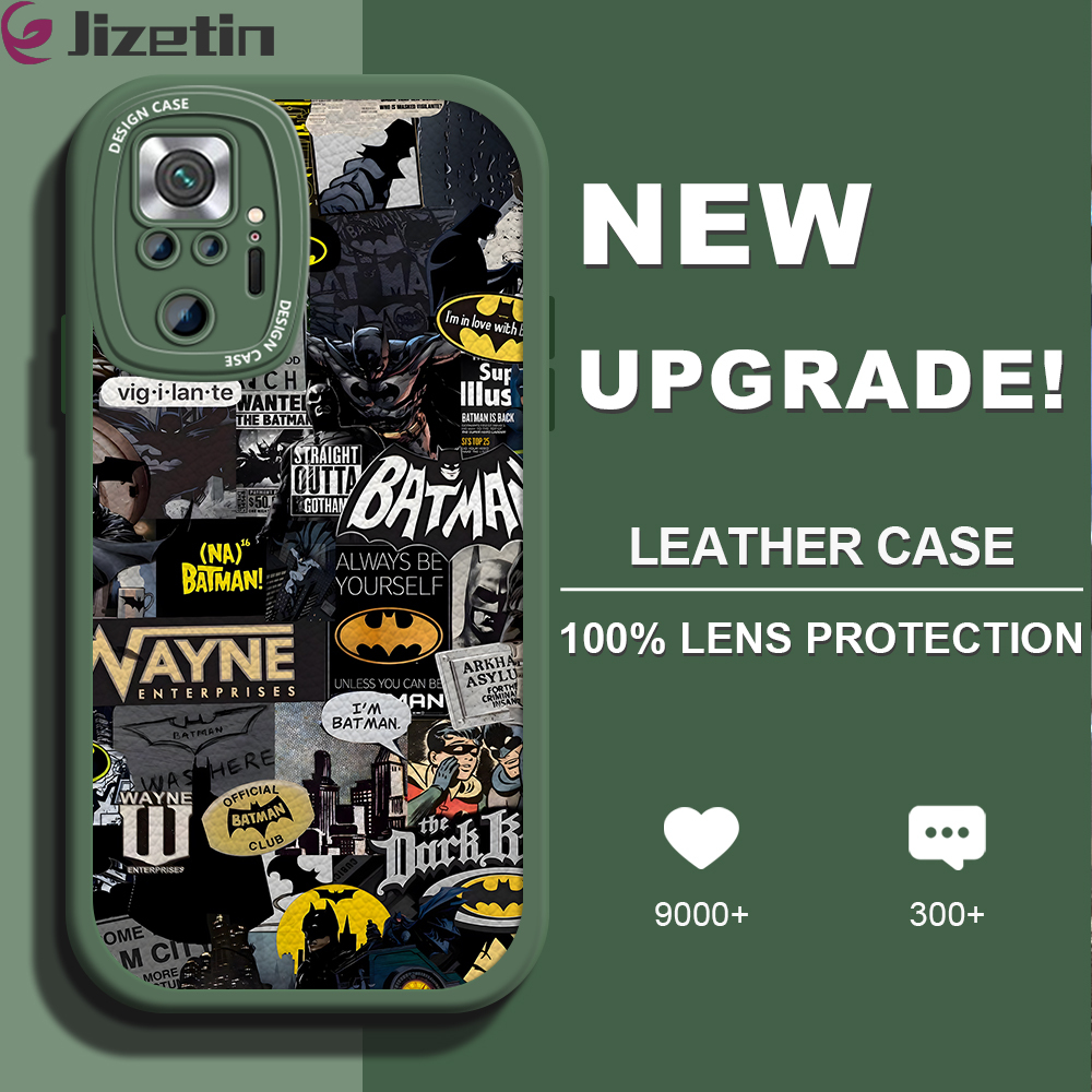 Jizetin for Redmi Note 10 Pro Note 10 Pro Max Back Cover Batman Lambskin Texture PU Leather Back For Girls Boys Soft Phone Case. 
