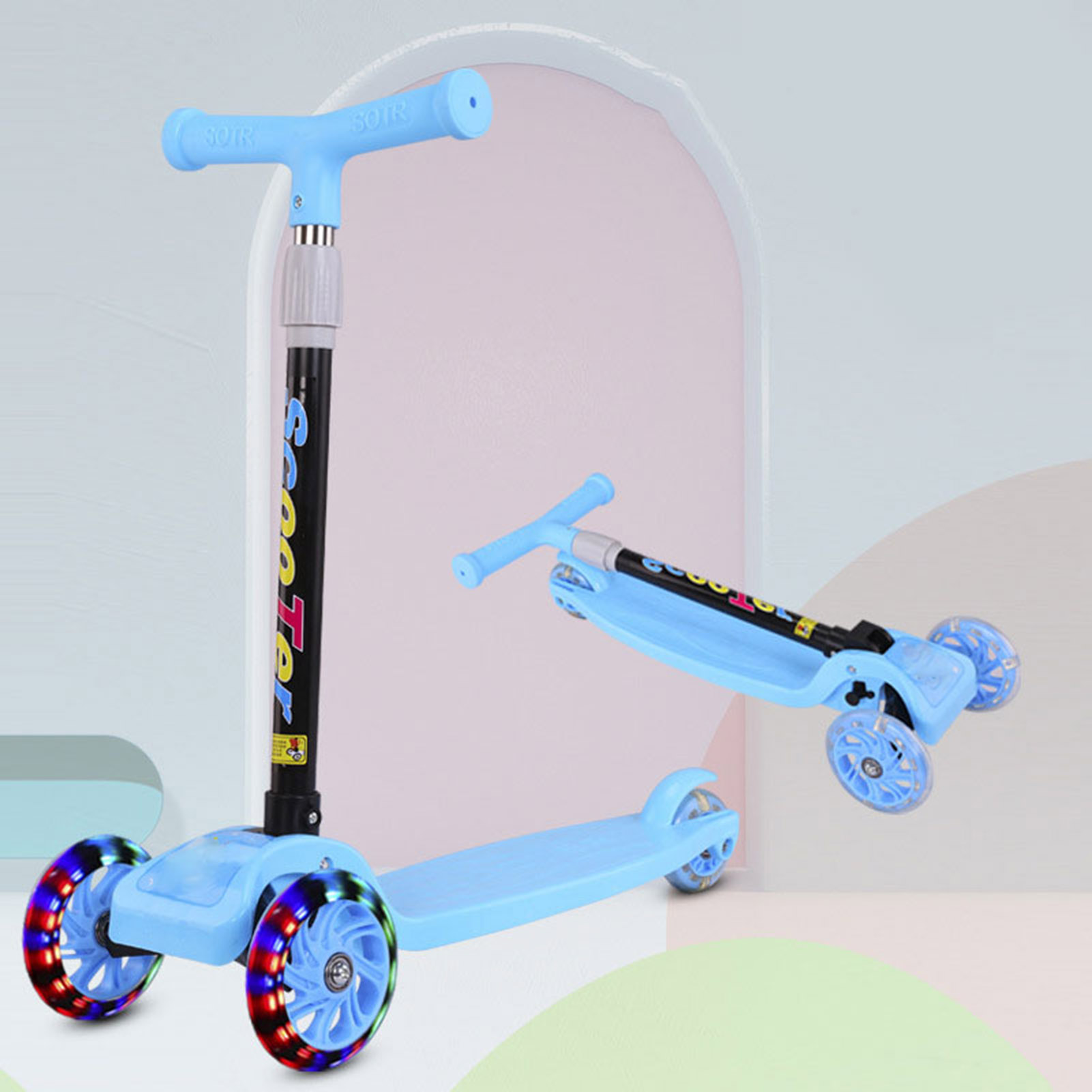 PClub Kids Scooter with Flashing Light Wheels Big Wheel Scooter Toys Gift for 3-5 Boys Girl Student