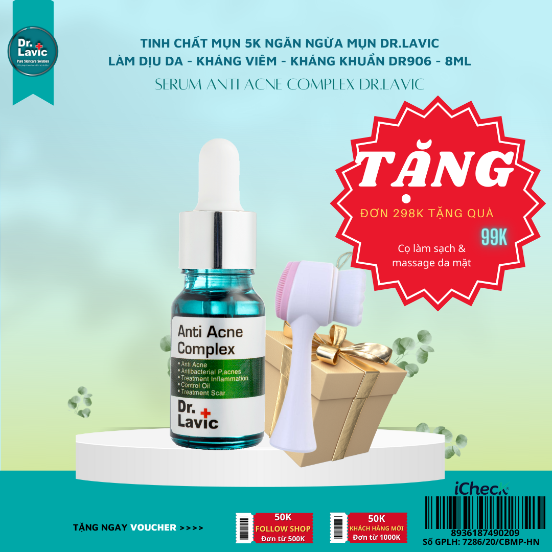 Serum dưỡng da mụn dưỡng ẩm trắng da thu nhỏ lỗ chân lông công nghệ usa dr.lavic anti acne complex 8ml