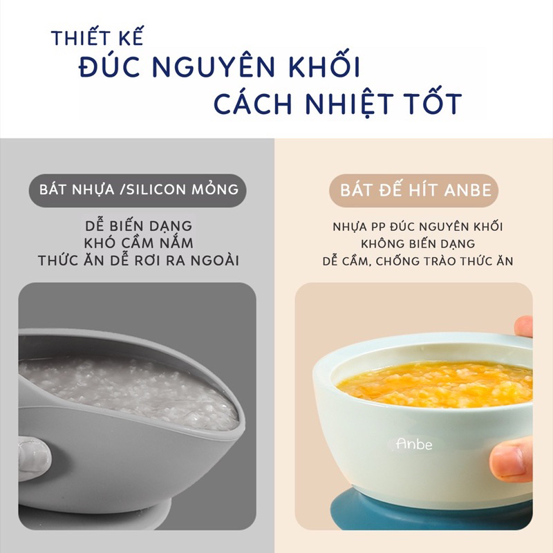 Bát Chén Ăn Dặm Đế Hít Silicon Chống Đổ Cho Bé Có Nắp 400ml