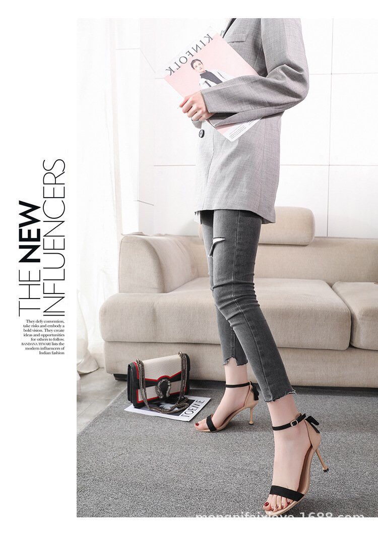 Giày cao gót sandal 7 phân nơ gót thanh lịch