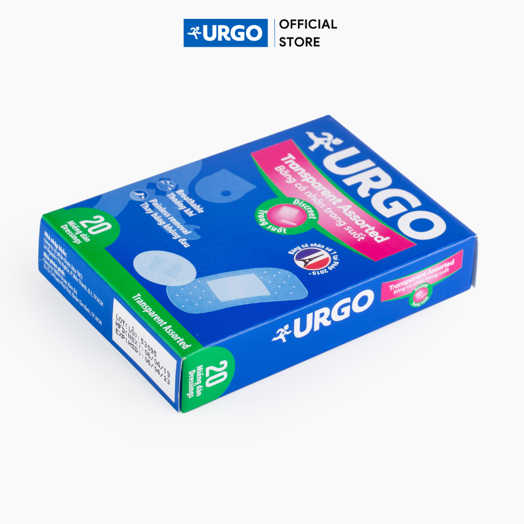 Băng cá nhân trong suốt Urgo Transparent Assorted (hộp 20 miếng)