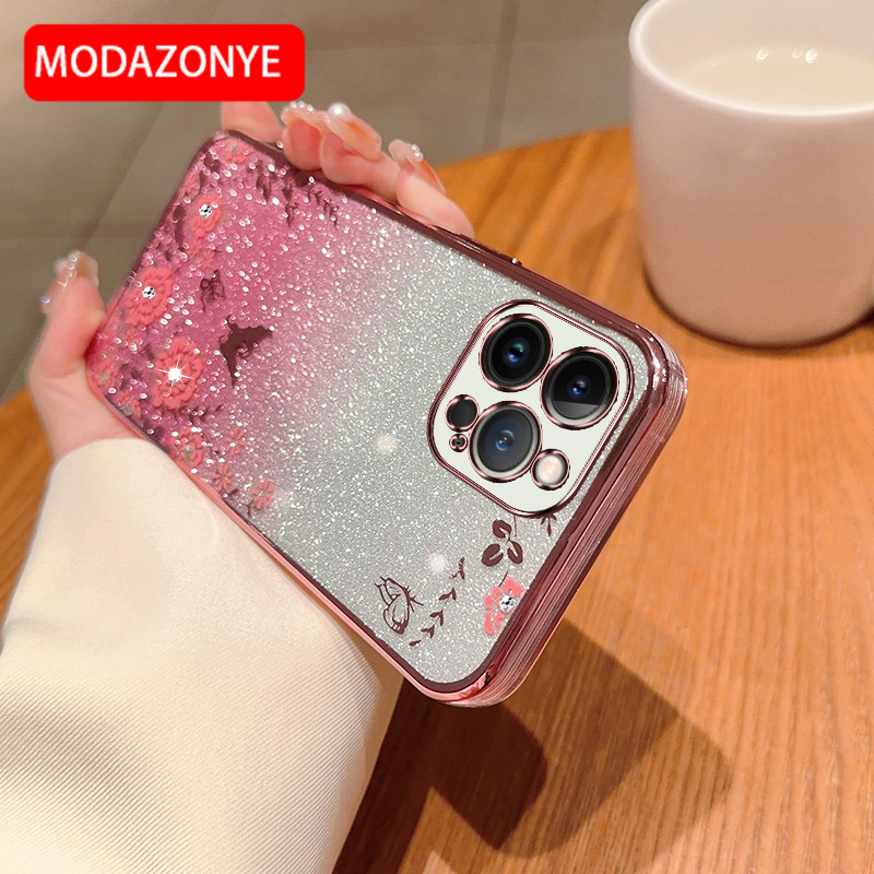 For iPhone 13 Pro Max Phone Case Glitter Bling Flower butterfly Soft Protective Back Cover For iPhone 13 Pro Max Case Girls