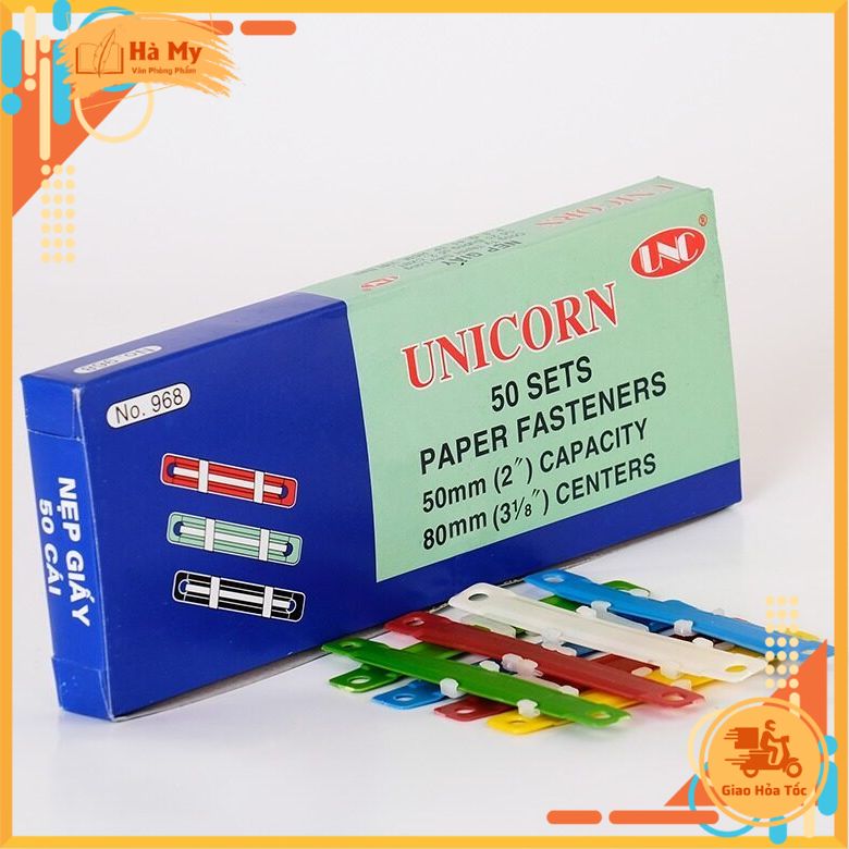 (Hộp 50 cái) Nẹp Acco nhựa Unicorn dễ sử dụng, đóng tài liệu chắc chắn