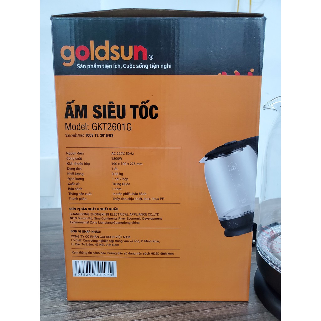 Ấm siêu tốc thủy tinh Goldsun 2601G