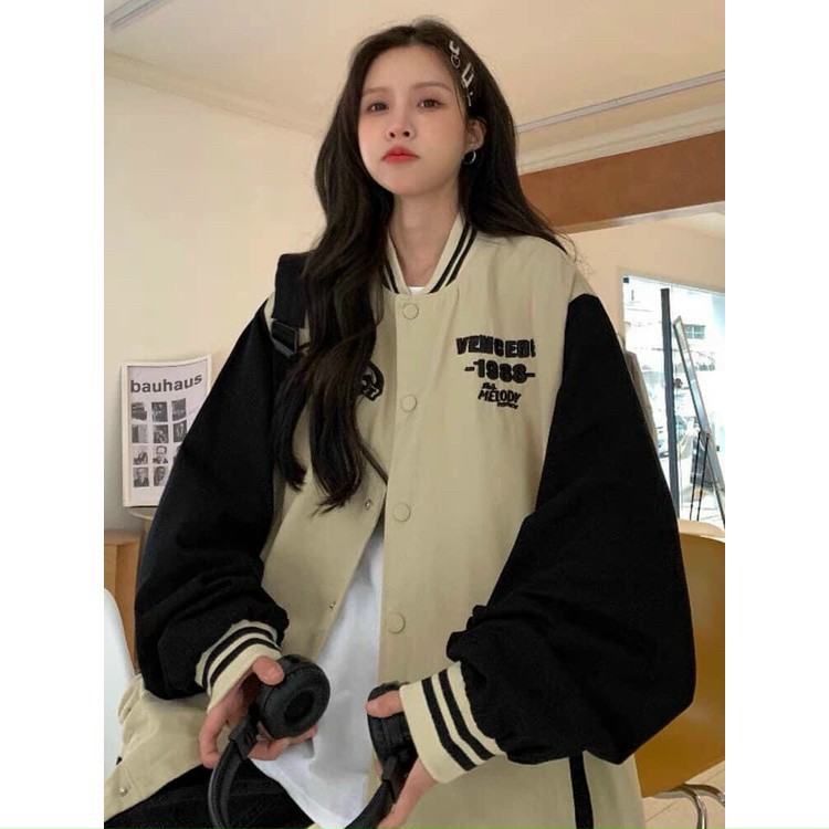 Áo khoác bomber nữ chất dù hai lớp thời trang unisex