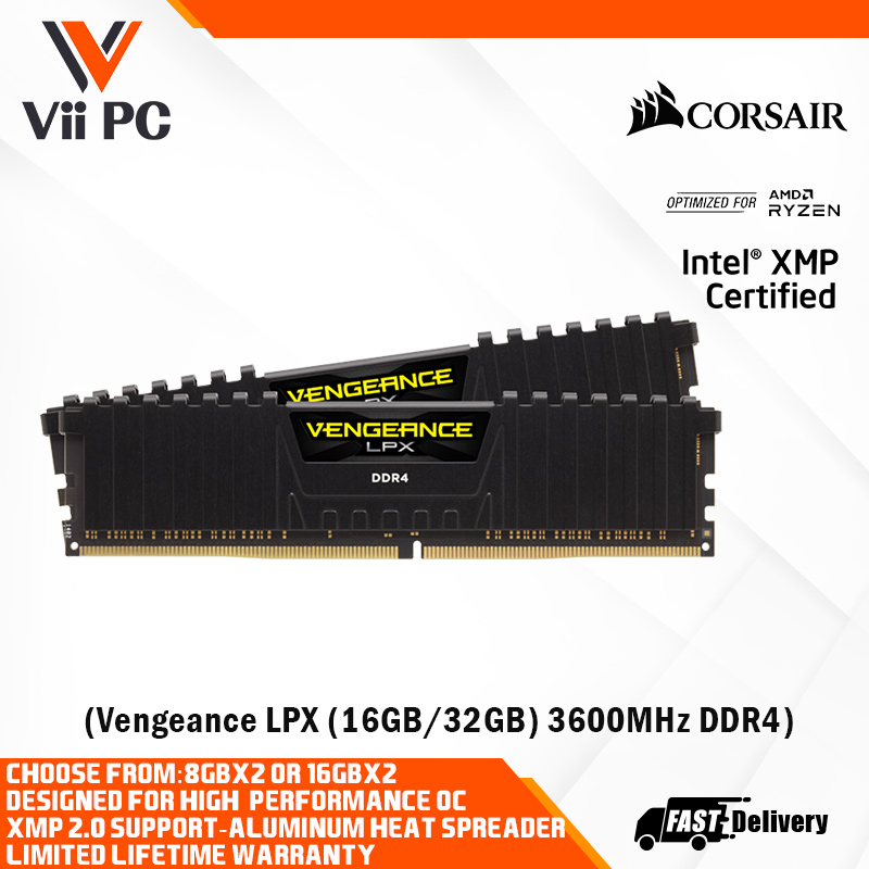 husmor Misvisende Bopæl Corsair Vengeance LPX 16GB / 32GB DDR4 3600 MHz C18 (PC4-28800) 1.35V, AMD  Ryzen DIMM Desktop Memory Kit - Black | Lazada Singapore