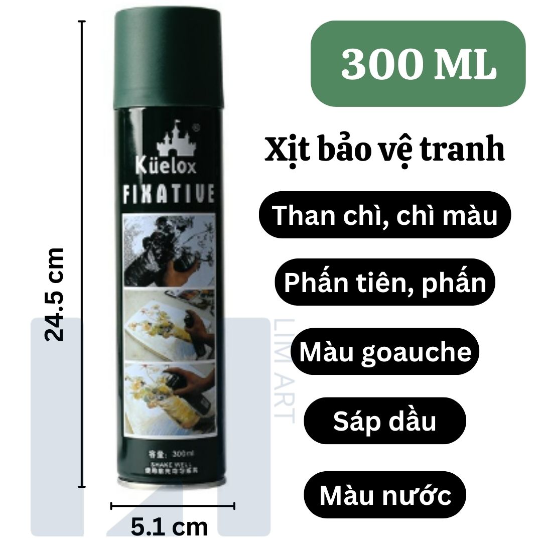 Bình xịt phủ bóng bảo quản tranh vẽ Kuelox chính hãng. Dầu bóng bảo vệ tranh màu nước, sơn dầu, sáp dầu
