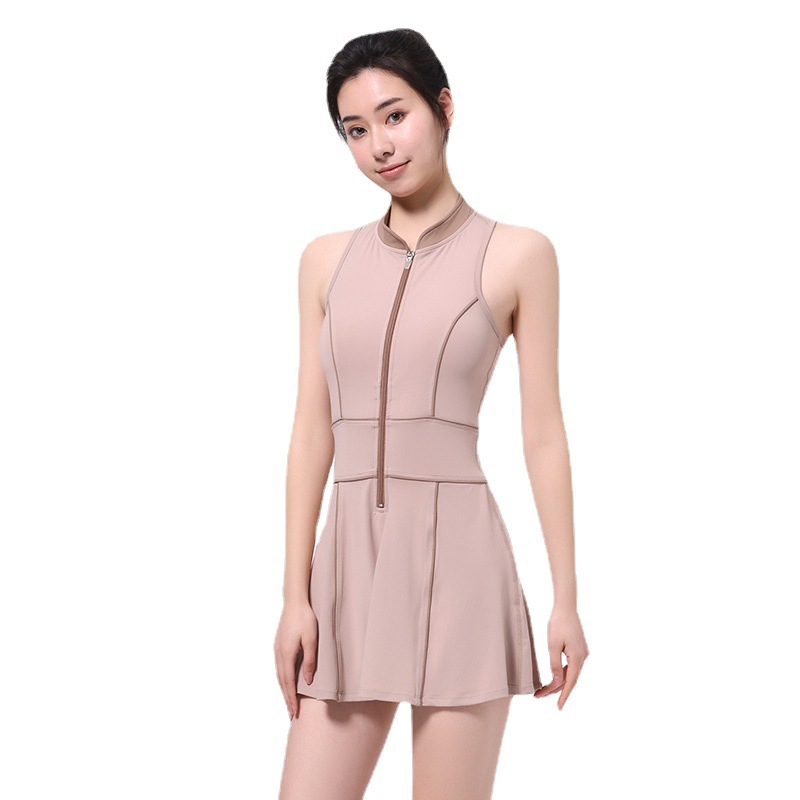 2023 Spring Summer Products Nude sports Tennis Fitness Dress Zipper Slim Sleeveless Yoga Clothes