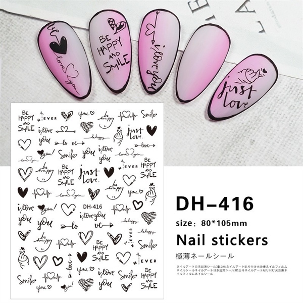 Sticker chữ đen DH-416 (Miếng) dán móng trang trí