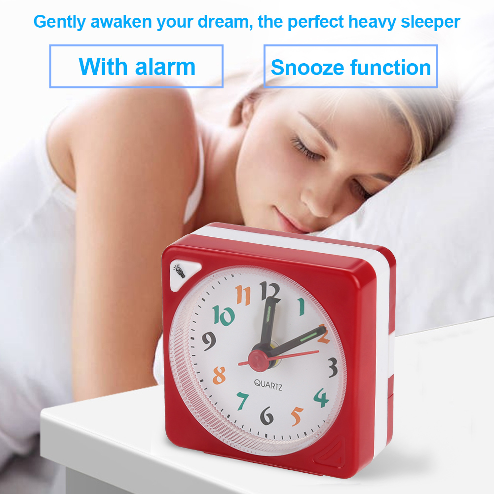 Mini Travel Table Alarm Clock Quartz LED Light with Snooze Function Battery Operated