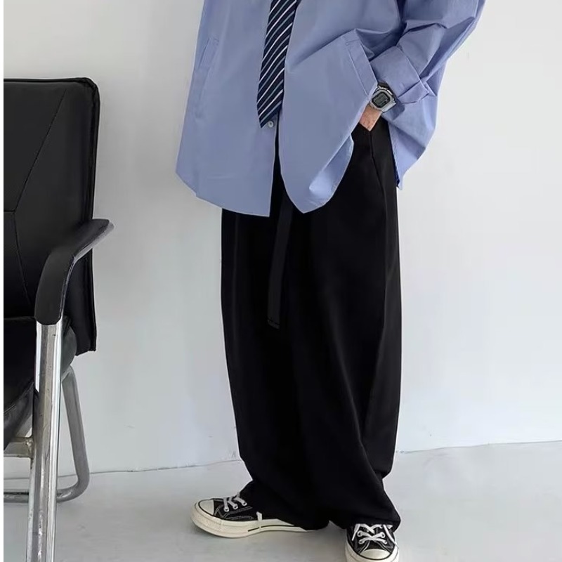 LIVE GREAT Men's Japanese retro solid color straight drape trousers Loose wide-leg all-match casual trousers
