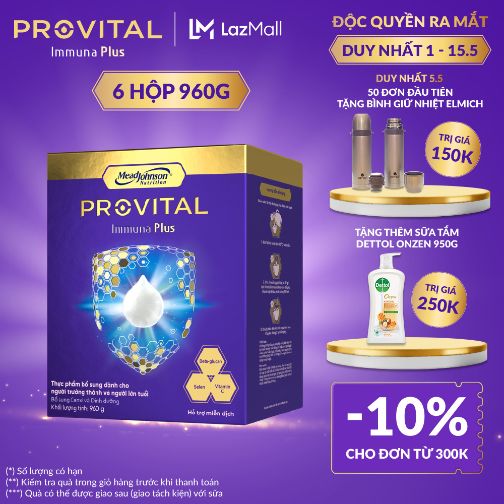 1 Thùng sữa Provital Immuna Plus 960G (960g hộp x 6) - Giúp tăng cường hệ miễn dịch cho người trưởng thành và người lớn tuổi