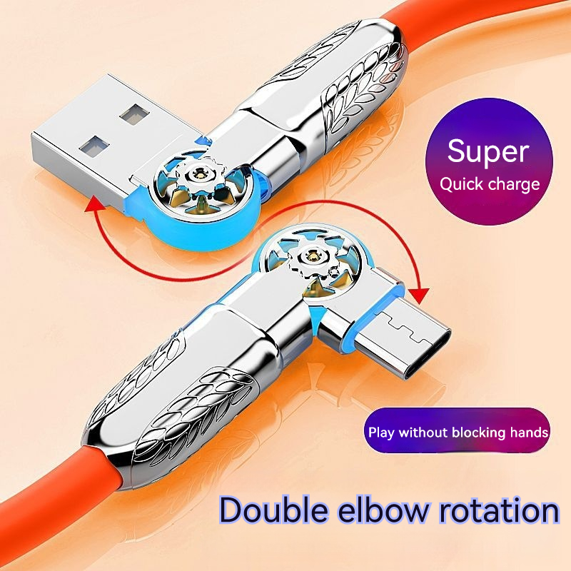 Hợp kim kẽm khuỷu tay đôi xoay với ánh sáng dày hơn máy silicon mềm khách Cáp dữ liệu sạc nhanh xe phổ cáp sạc