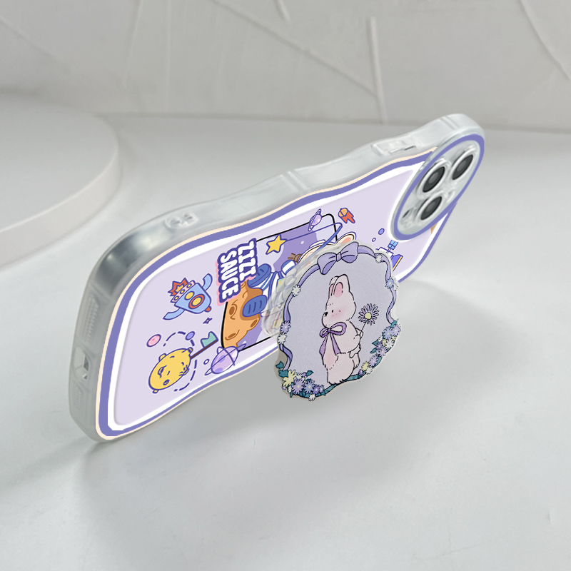TA for Vivo Y17S Back Cover Cute Space Girl Fashion Wavy Phone Case With Free Holder Camera Protection Transparent TPU Soft Cover.