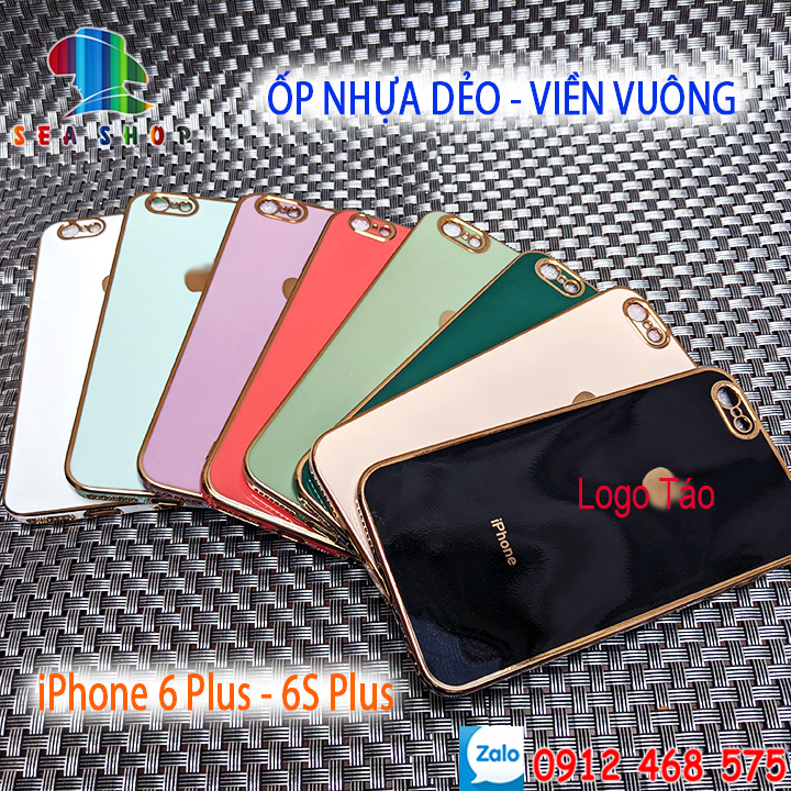 Ốp lưng iPhone 6 Plus và 6S Plus - Nhựa dẻo -- VIỀN BÓNG -- Thiết kế viền vuông giống iPhone 12 - Kính full màn 21D, 9D, Cường lực chống nhìn trộm