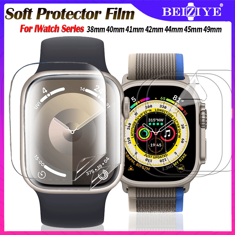 Screen Protector Film compatible with Apple Watch Ultra 2 49mm Clear Full Coverage Protective Film compatible with apple watch series 9 8 7 6 SE 5 4321 41mm 45mm 44mm 40mm 38mm 42mm Waterproof Full cover Soft Protective Film （Not Tempered Glass ）