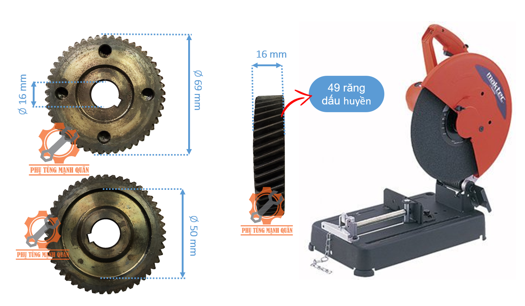 Bánh răng/nhông cắt sắt MAKTEC 49 răng dấu sắc