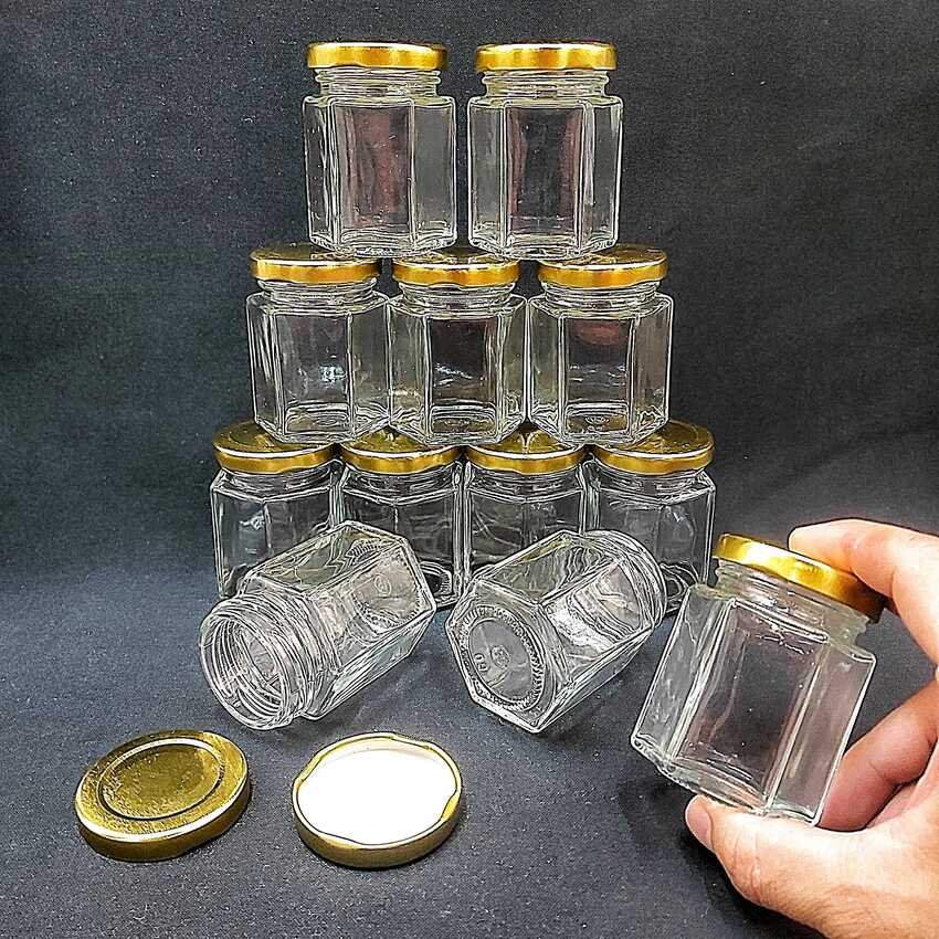 Hexagon pot 80ml – yellow cap - combo 20 pots/jars