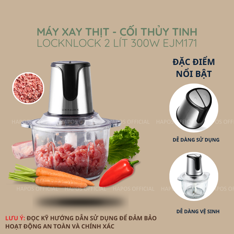 Máy xay thịt LocknLock 2L lưỡi dao sắc kèm 2 cấp độ xay Lock&Lock EJM171 - HAPOS