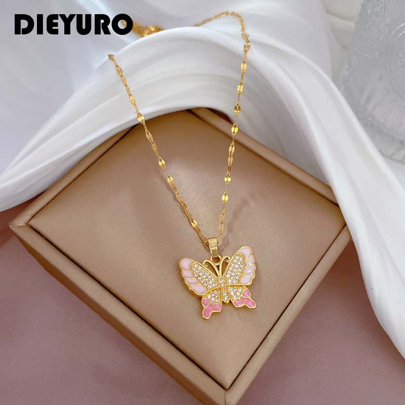 DIEYURO%20316L%20Stainless%20Steel%20Pink%20Cute%20Butterfly%20Pendant%20Necklace%20For%20Women%20Fashion%20Girls%20Clavicle%20Chain%20Jewelry%20Birthday%20Gifts%20-%20Image%208