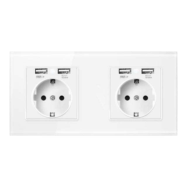Orfvqu98 Wall mounted power supply 2/3/4/5-way EU plug socket 220V 16A crystal glass panel multi jack USB charging