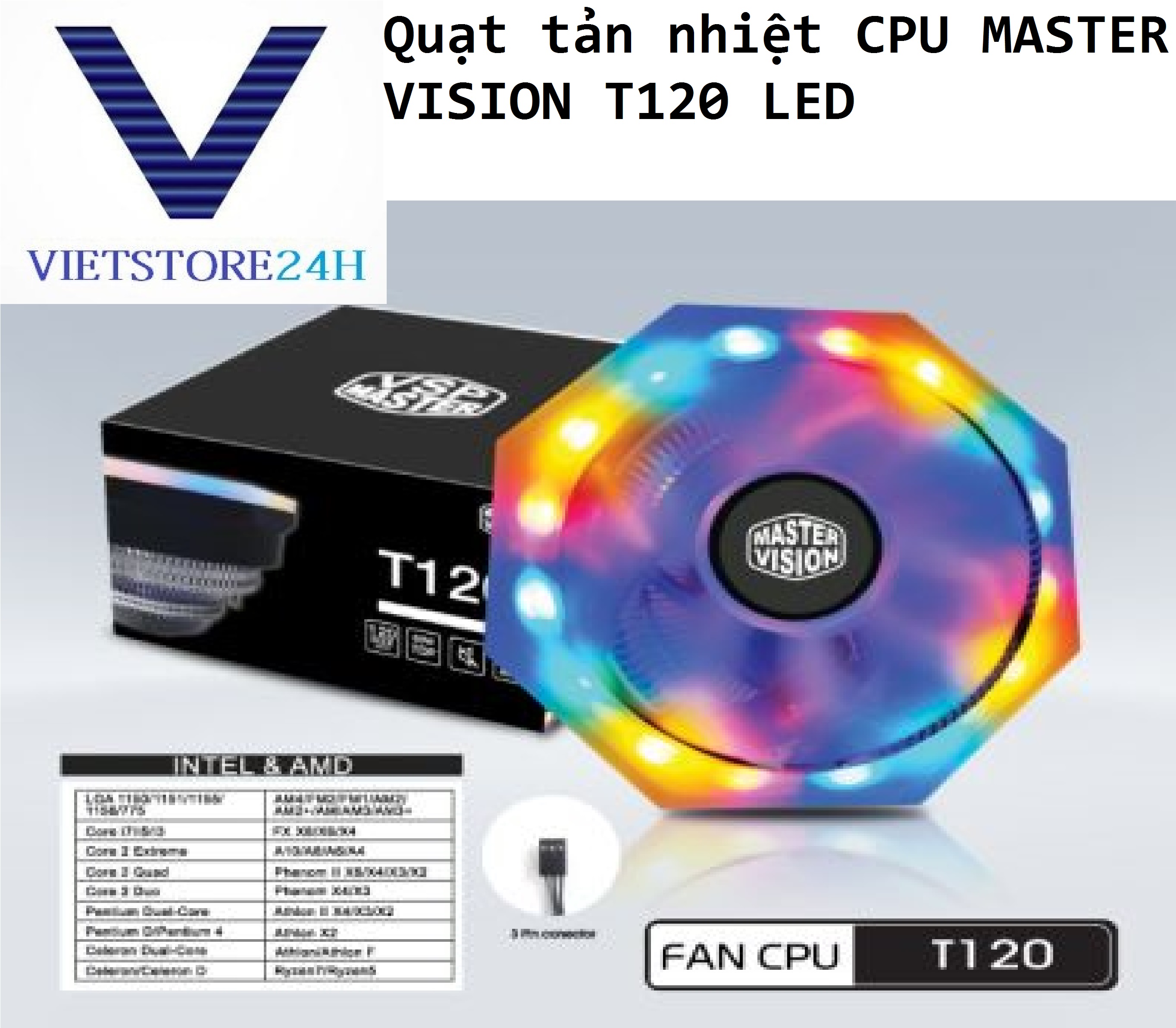 Quạt tản nhiệt cpu master vision t120 led