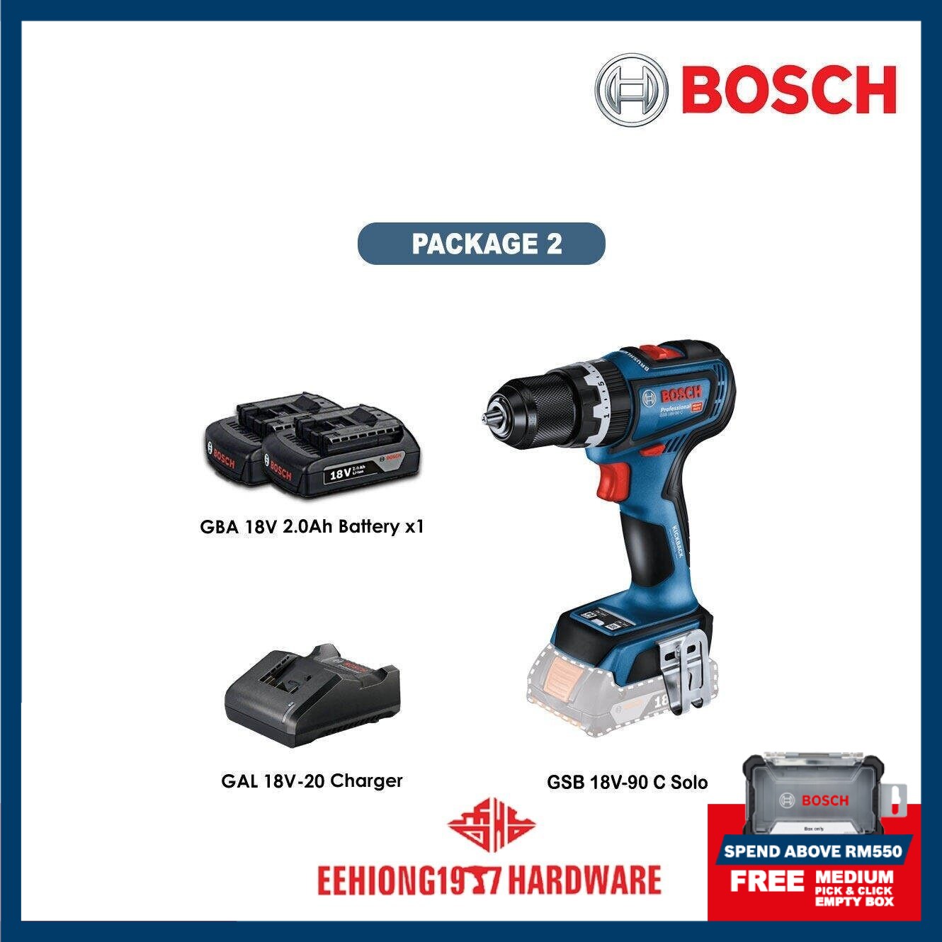 BOSCH GSB18V-90C Cordless Impact Drill Combi Heavy Duty Brushless Motor ...