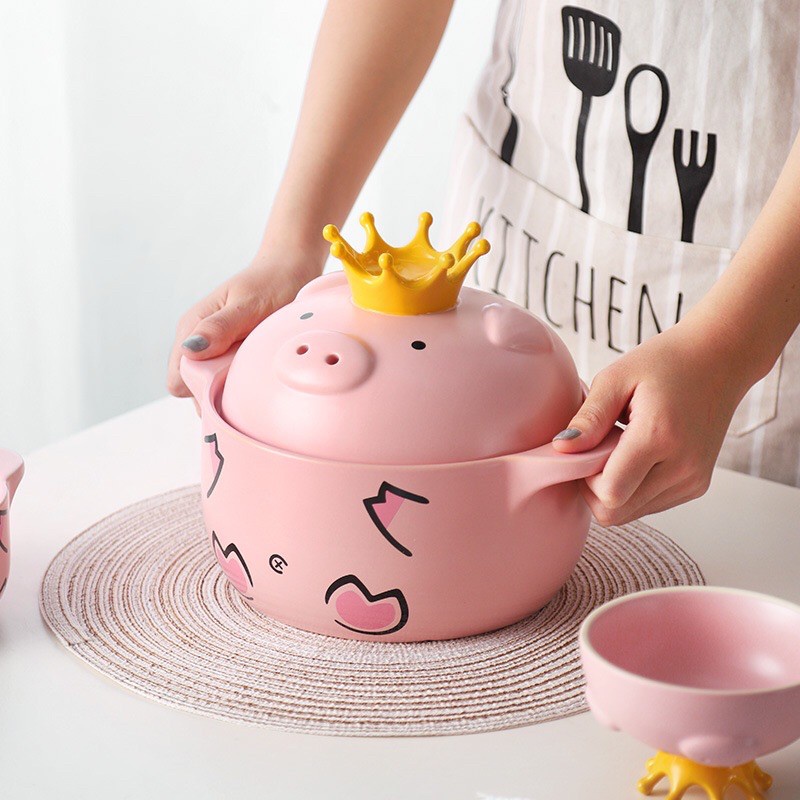 Nồi Đất Hình Con Heo Màu Hồng 2250 ml