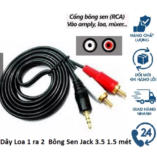 Dây cáp loa 1 ra 2 dài 1.5m từ đầu 3.5mm to AV 2 RCA Audio 1 đầu Jack 3.5mm ra 2 đầu bông sen