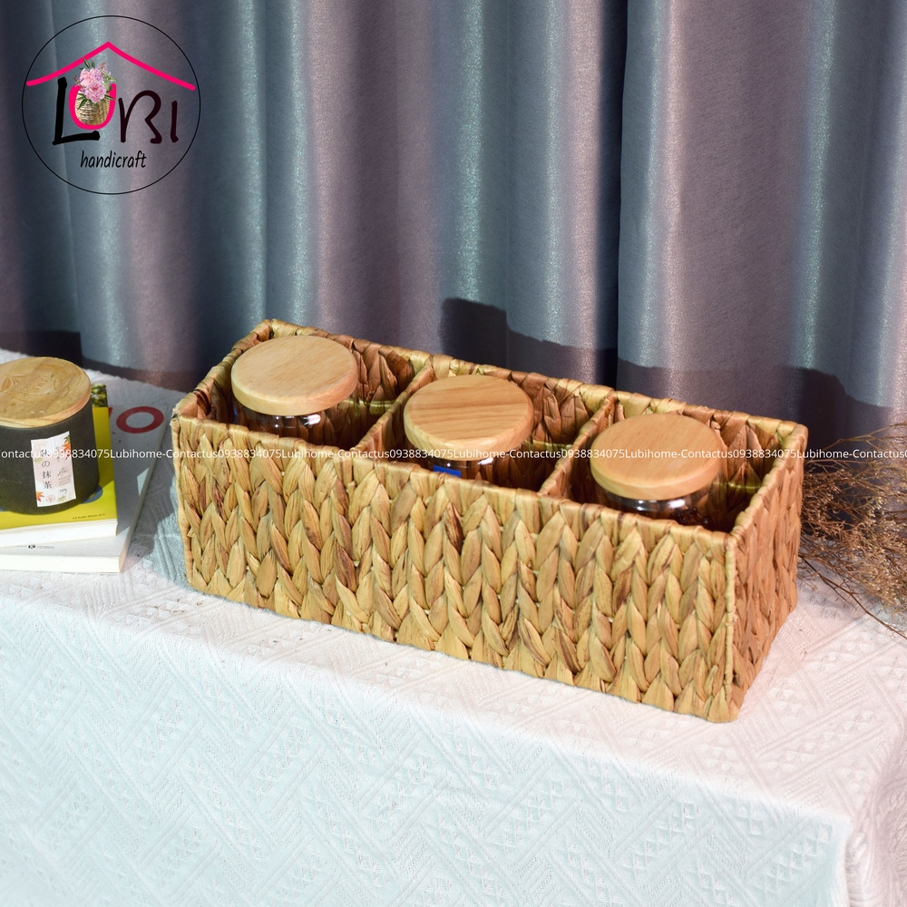 [Lubi Home] - Khay đựng đồ đan lục bình 3 ngăn - đơn giản, mộc mạc
