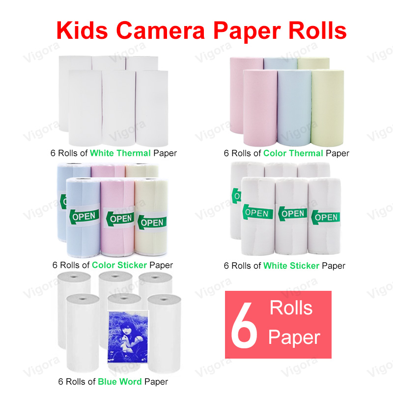 【Mingle Store】 kids instant print camera paper rolls 6 rolls 57x25mm white paper sticker color paper sticker paper for print camera