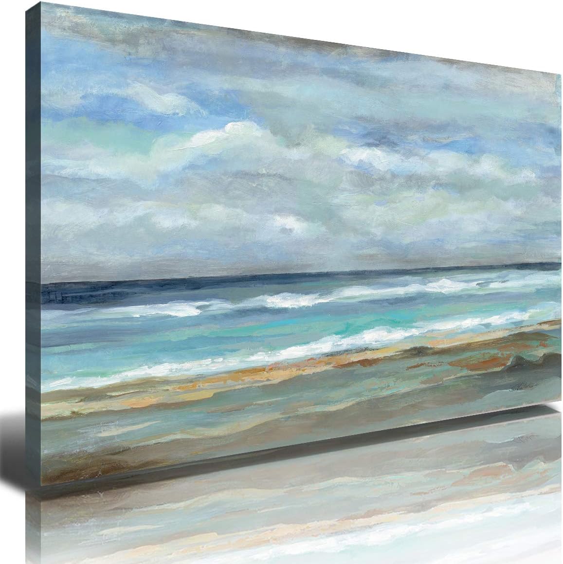 Dekorasi dinding pantai abstrak untuk kamar mandi Gambar laut biru