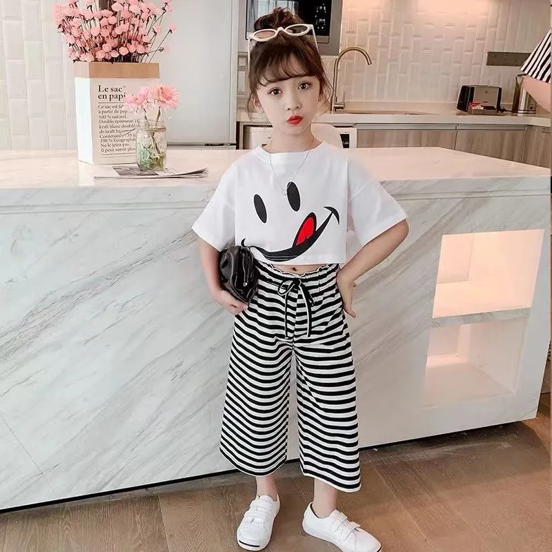 CON Children's Fashion 2PCS（Blouses+Pants）High Quality korean style pants  for kids girl casual clothes 3 to 4 to 5 to 6 to 7 to 8 to 9 to 10 to 11 to  12