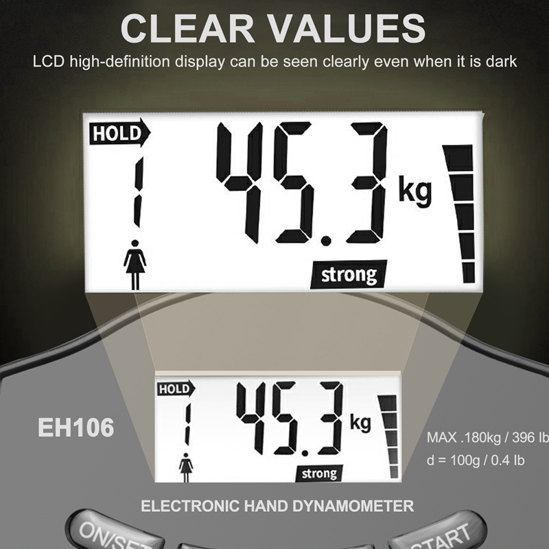 Grip Strength Tester, 396Lbs/180Kg Digital Hand Dynamometer Grip Strength Meter USB LCD Screen Hand Grip Dynamometer
