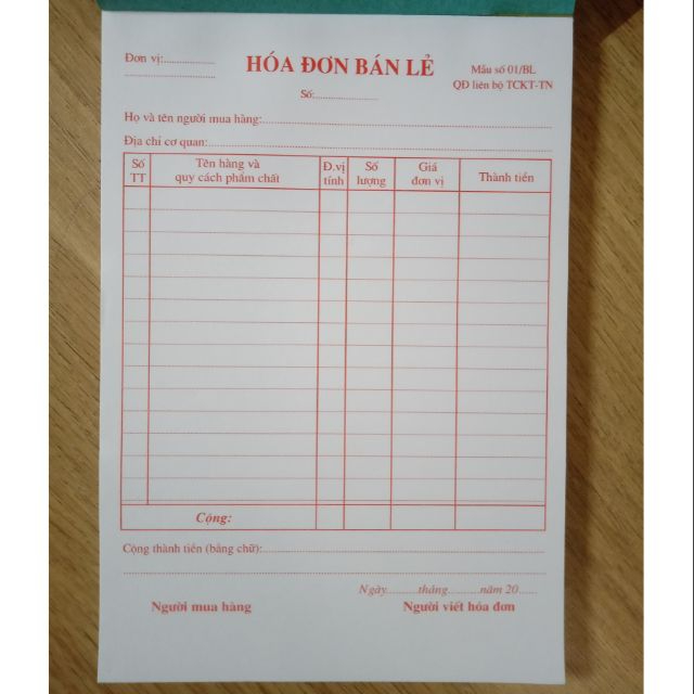 Hoá đơn bán lẻ A4/A5 (1liên,2liên,3liên)