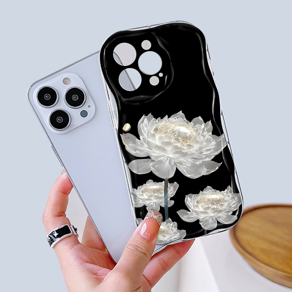 UCUC for Infinix Note 50 4G Note 50 Pro 4G Back Cover White Lotus Flowers Wavy Edge Soft Texture Silicone Phone Case. 