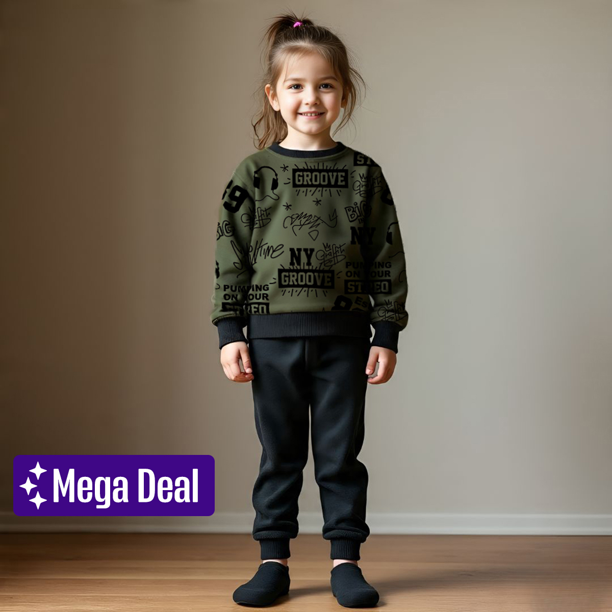 New Stylish All Over Printed Kids Sweatshirt with Trouser Cozy, Warm & Comfortable Fleece Tracksuit For Kids Winter Wear