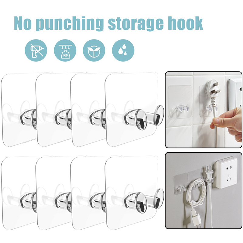 1/10/20Pcs Clear Strong Plug Hooks Adhesive Multi Purpose Transparent Plastic Pasting Hook