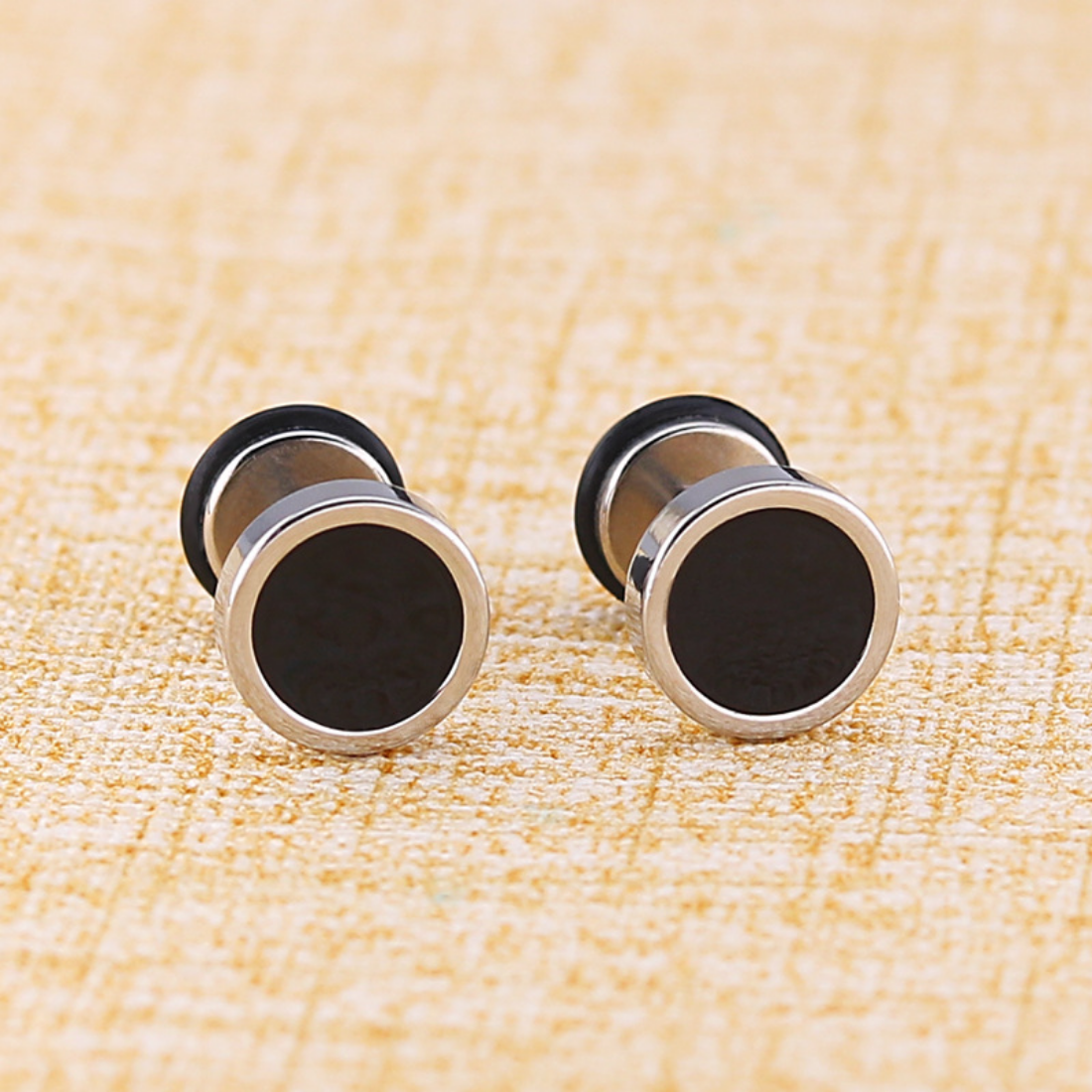 Amazon.com: 8mm Mens Black Stud Earrings Stainless Steel Illusion Tunnel  Plug Screw Back with Carbon Fiber, 2pcs: Clothing, Shoes & Jewelry