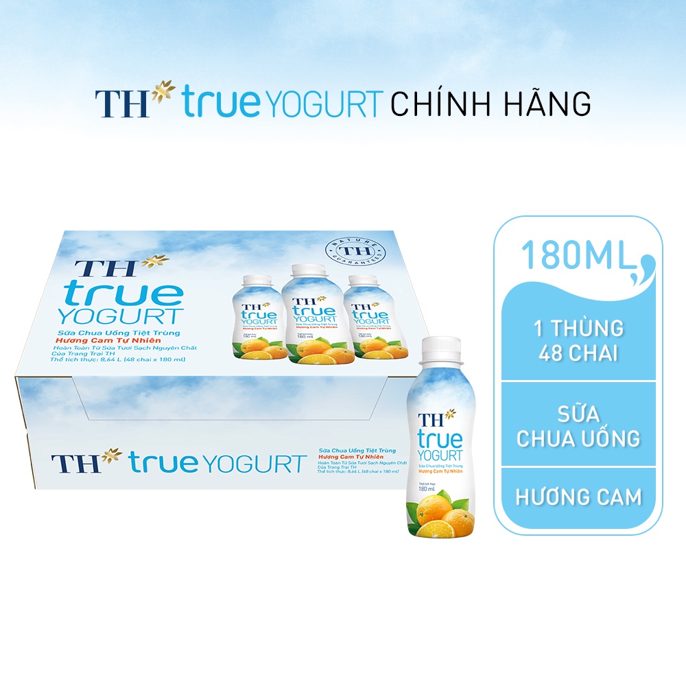 HSD T9-2022 Thùng 48 Chai Sữa Chua Uống Tiệt Trùng Hương Cam Tự Nhiên TH