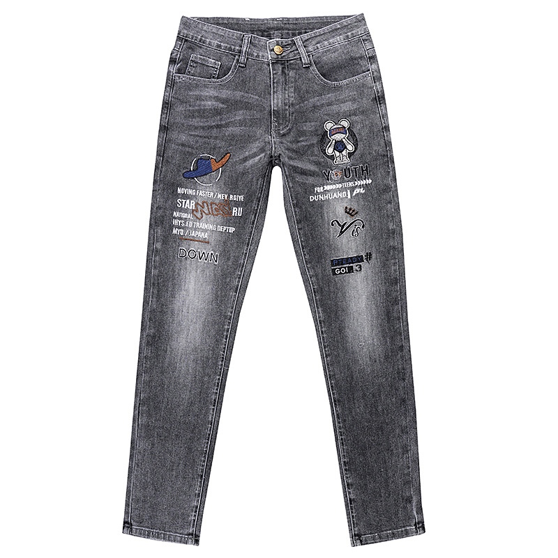 Men's embroidered jeans, printed jeans